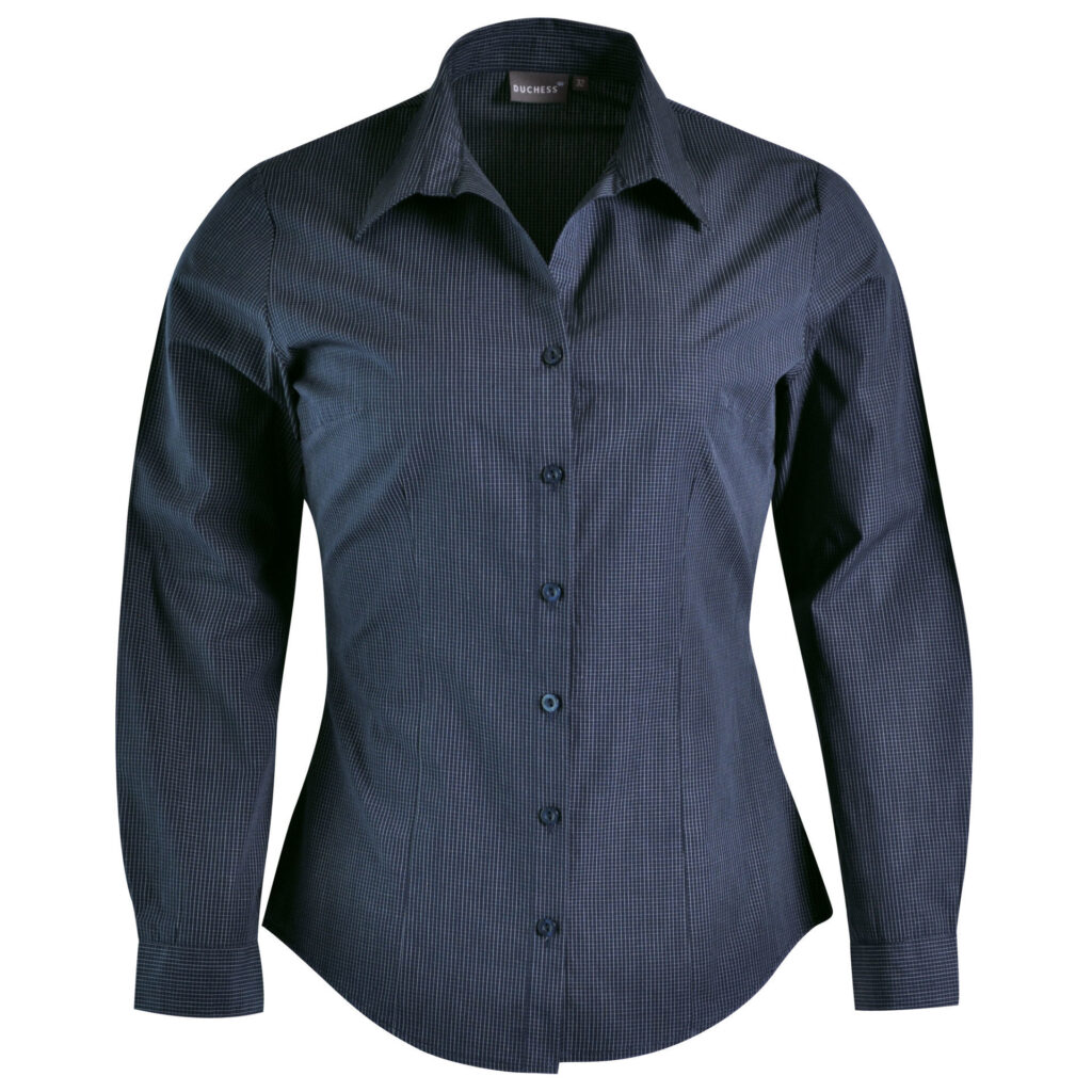 Roselina Blouse Long Sleeve – Check 1 – Navy MADE IN SA