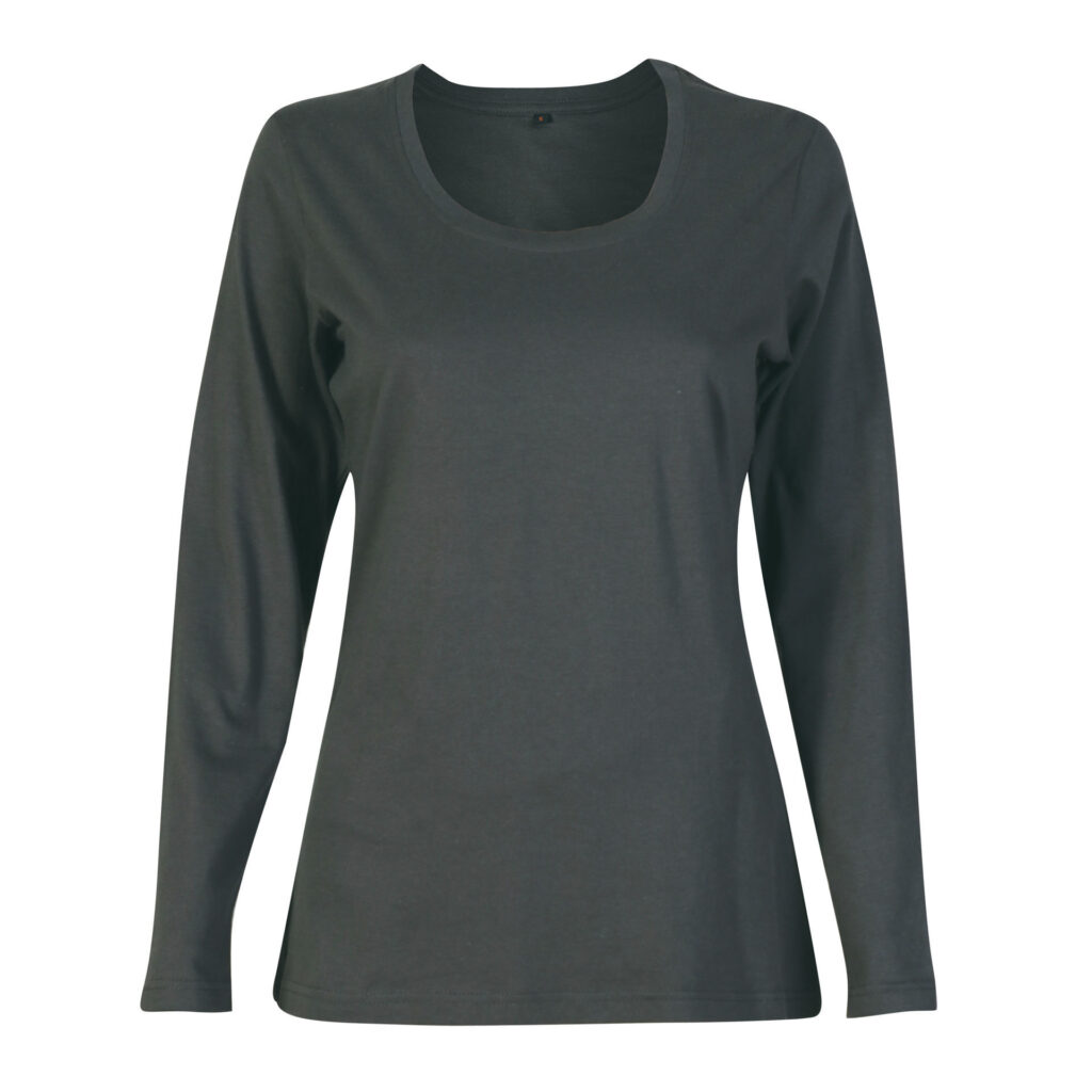 Ladies 150g Fashion Fit T-Shirt – long sleeve – Charcoal – End Of Range MADE IN AFRICA