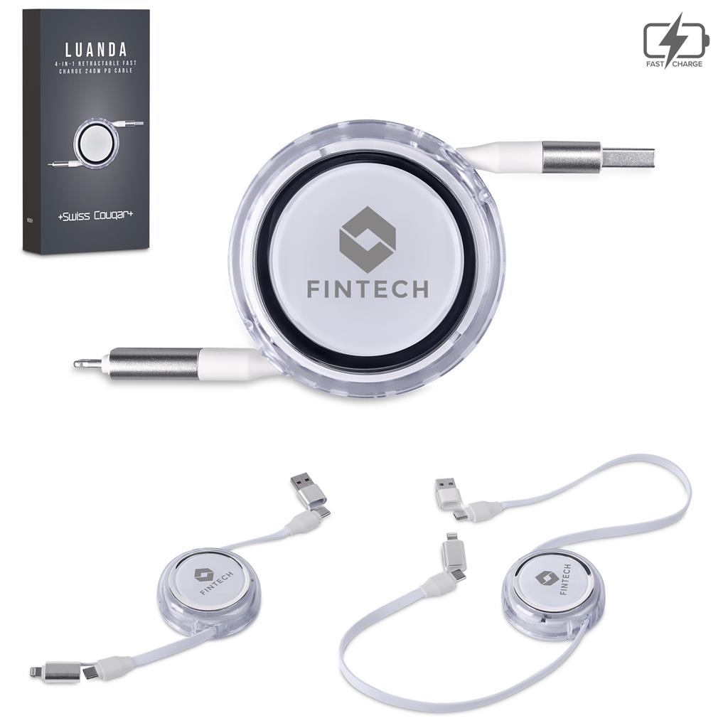 Swiss Cougar Luanda 4-in-1 Retractable Fast Charge 240W PD Cable Gifts under R200