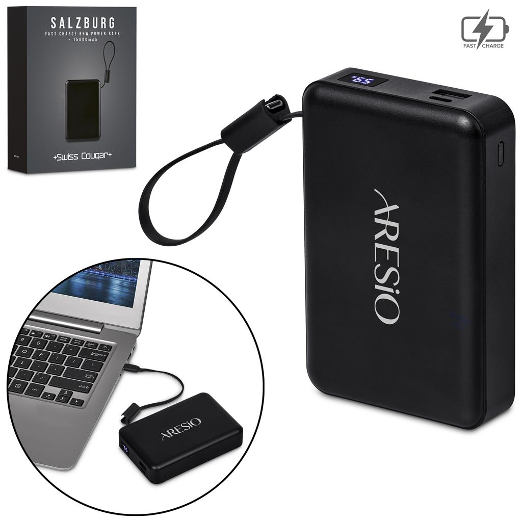 Swiss Cougar Salzburg Fast Charge 65W PD & QC Power Bank 15,000mAh Corporate Gifting
