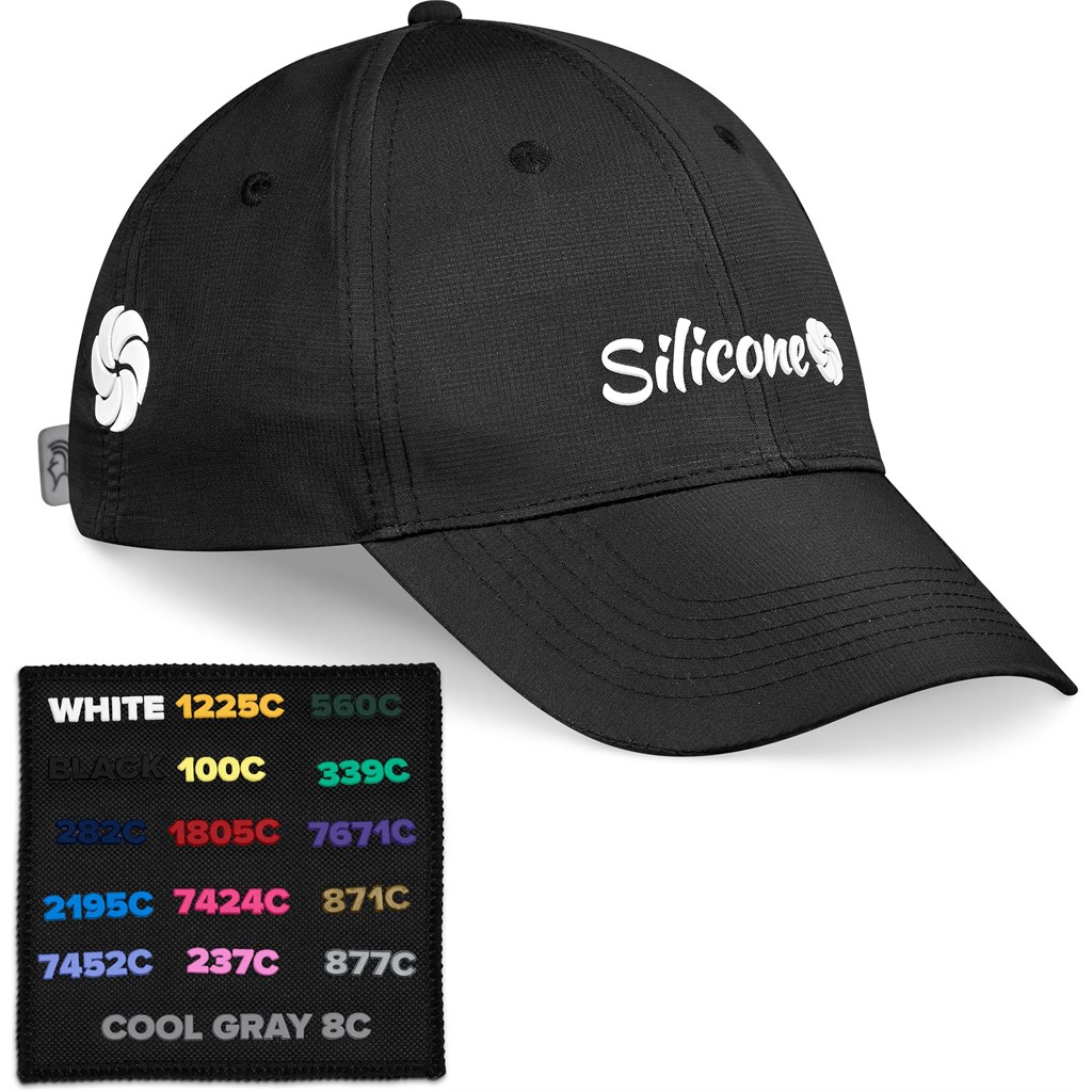 Pre-Branded Performance Cap Showcasing Silicone Branding Corporate Clothing