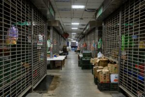 Franchise merchandise stacked unused in a storeroom
